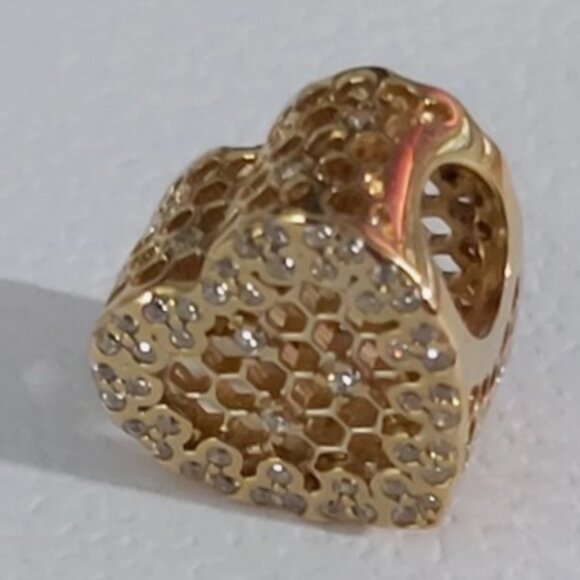 Pandora Shine Honeycomb Lace Heart Charm with Clear Zirconia 767039CZ- VERY RARE - Picture 8 of 16